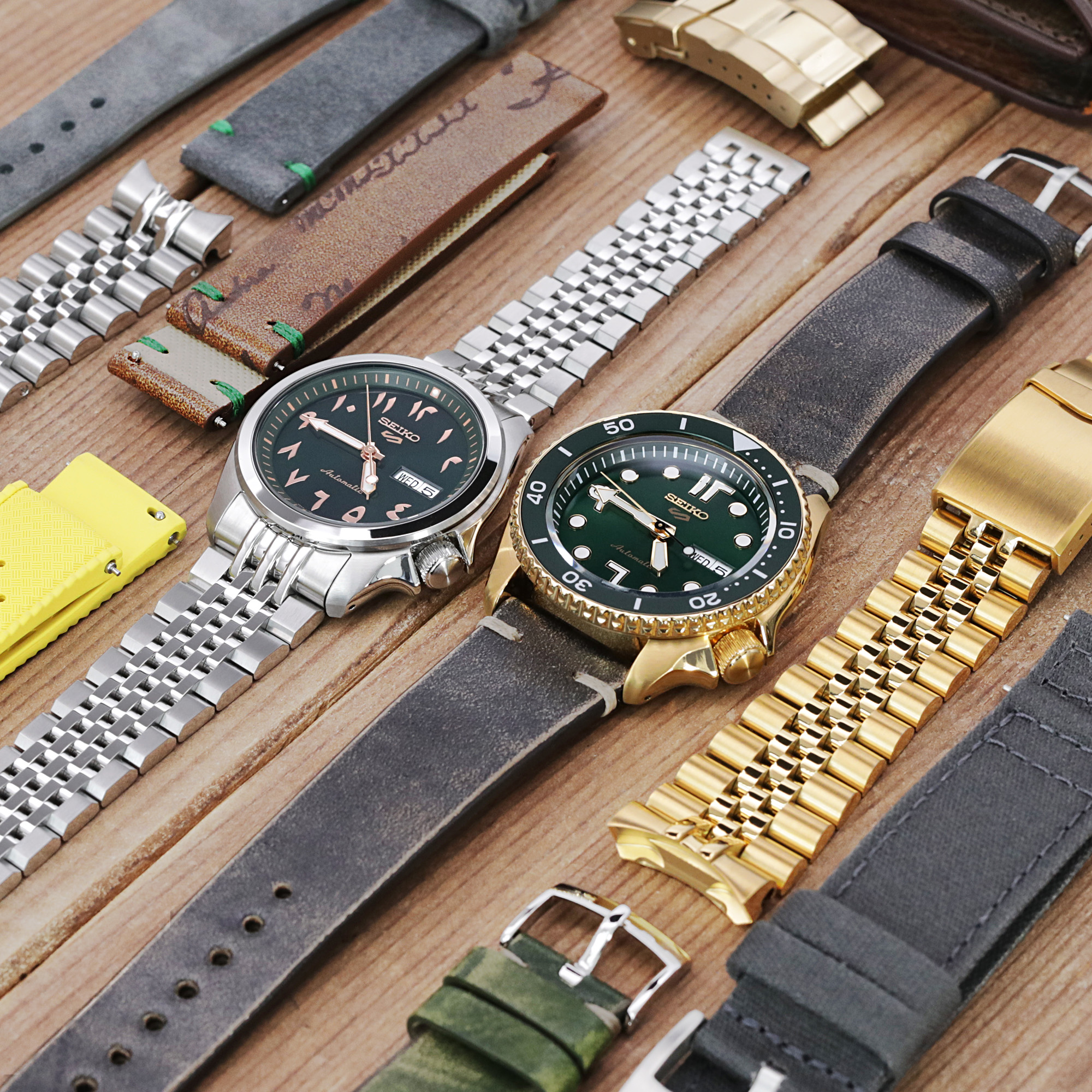 兩個特別的 SEIKO 精工五號 綠色阿拉伯錶盤手錶